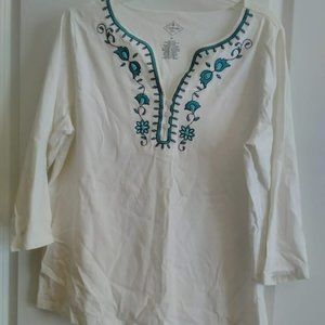 Embellished Neckline 3/4 Sleeve Tee- NEVER WORN